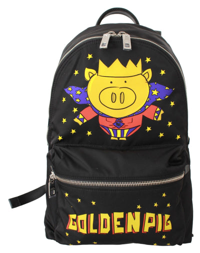 Dolce & Gabbana Schwarzes Goldenes Schwein des Jahres Schulrucksack