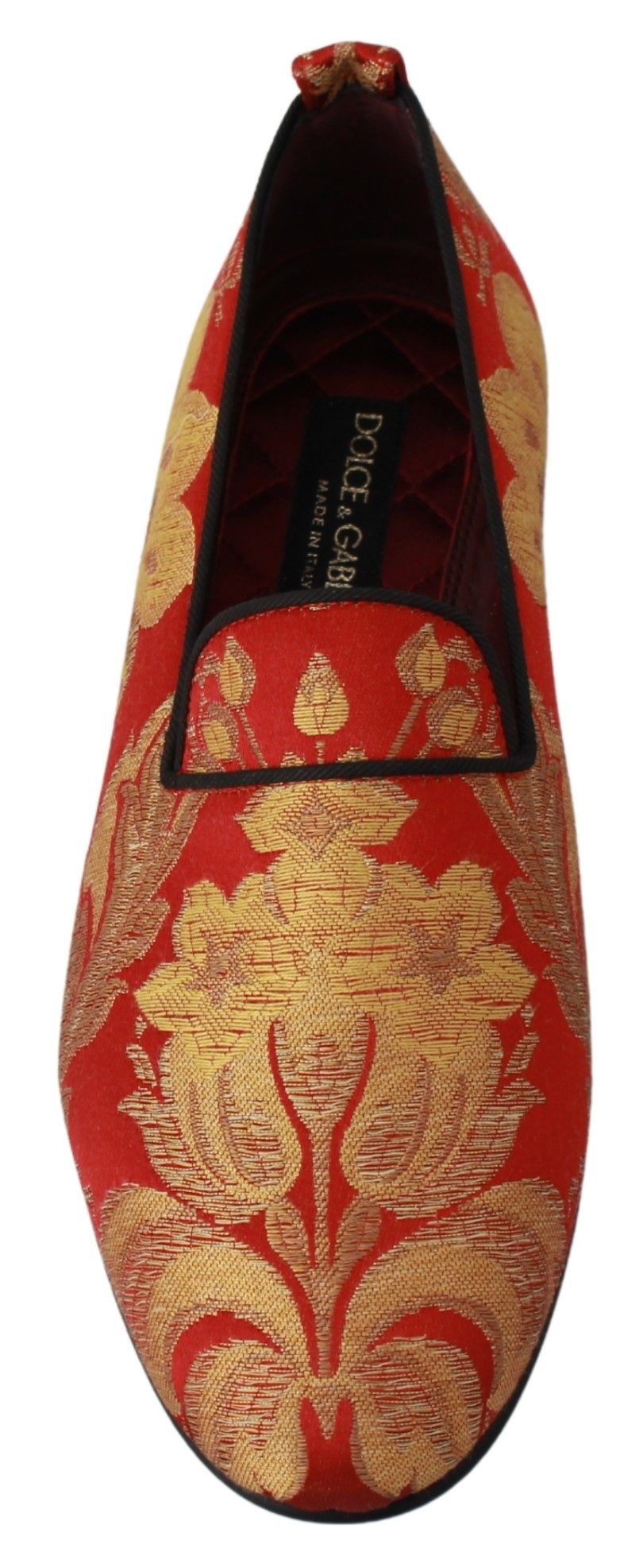 Dolce & Gabbana Rot Gold Brokat Hausschuhe Loafers Schuhe