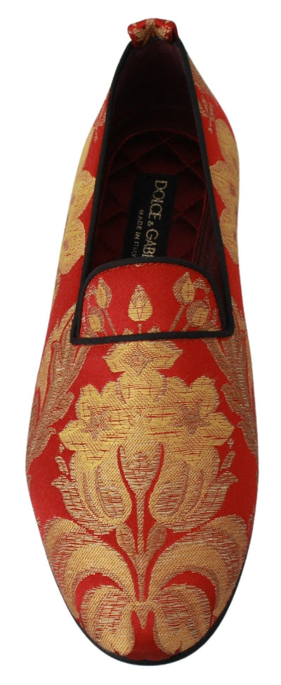 Dolce & Gabbana Rot Gold Brokat Hausschuhe Loafers Schuhe