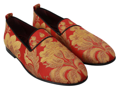 Dolce & Gabbana Rot Gold Brokat Hausschuhe Loafers Schuhe