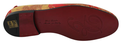 Dolce & Gabbana Rot Gold Brokat Hausschuhe Loafers Schuhe