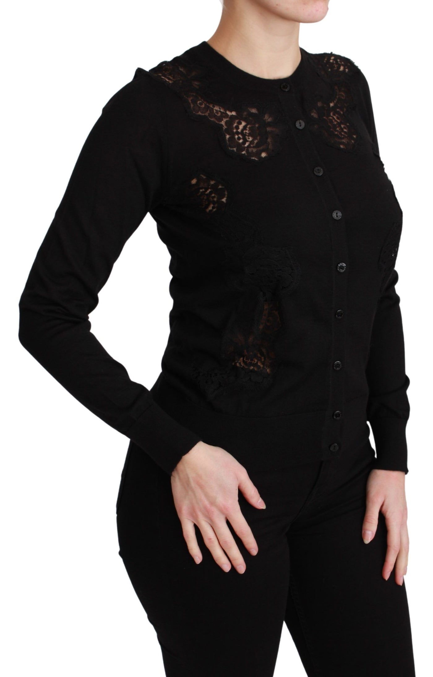 Dolce & Gabbana Schwarzer Kaschmir-Spitzen-Strickpulli