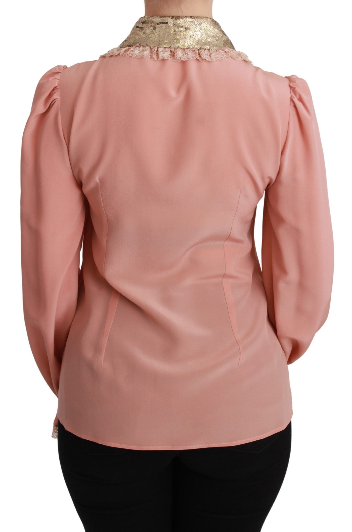 Dolce & Gabbana Rosa Seide Gold Pailletten Spitze Bluse Shirt