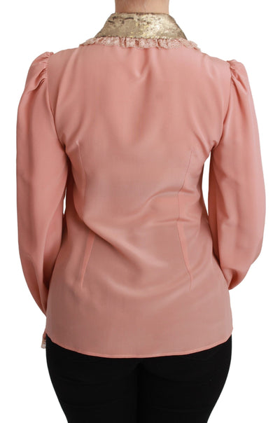 Dolce & Gabbana Rosa Seide Gold Pailletten Spitze Bluse Shirt