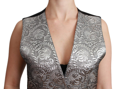 Dolce & Gabbana Silbernes ärmelloses Metallic-Top mit Brokatmuster