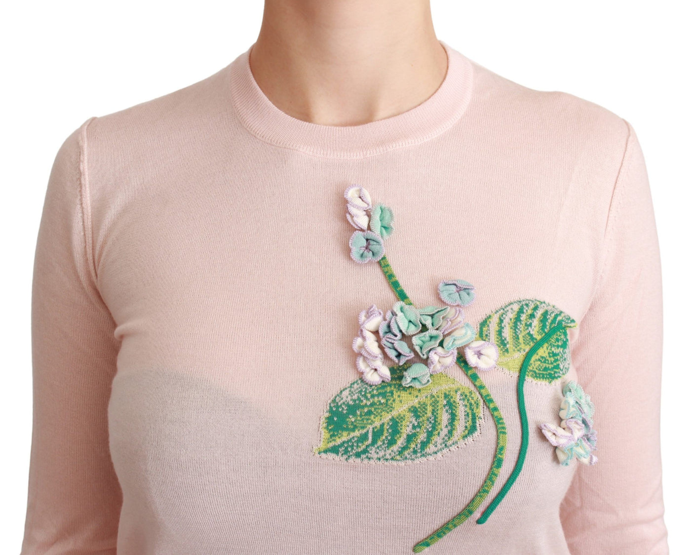 Dolce & Gabbana Rosa geblümter Seiden-Kaschmir-Pullover