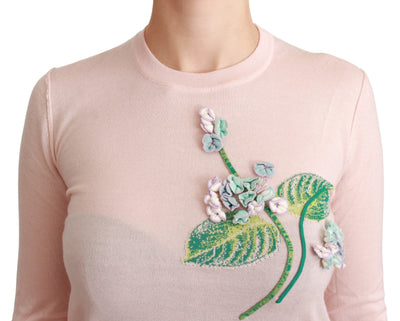 Dolce & Gabbana Rosa geblümter Seiden-Kaschmir-Pullover