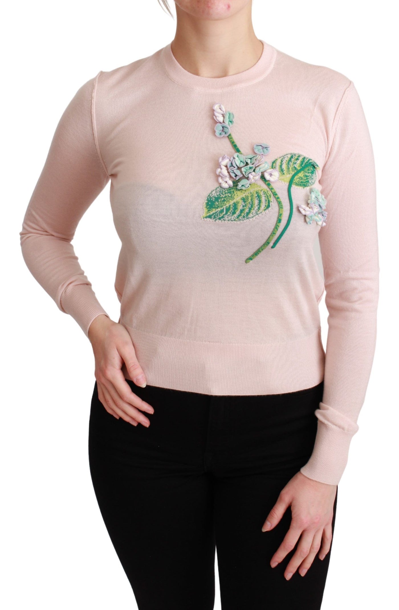 Dolce & Gabbana Rosa geblümter Seiden-Kaschmir-Pullover