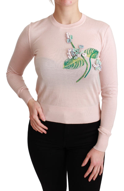 Dolce & Gabbana Rosa geblümter Seiden-Kaschmir-Pullover