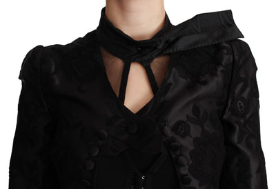 Dolce & Gabbana Schwarzer Jacquard-Blazer mit Blumenmuster Seidenjacke