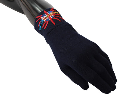 Dolce & Gabbana Blaue bestickte Wollhandschuhe #DGLovesLondon