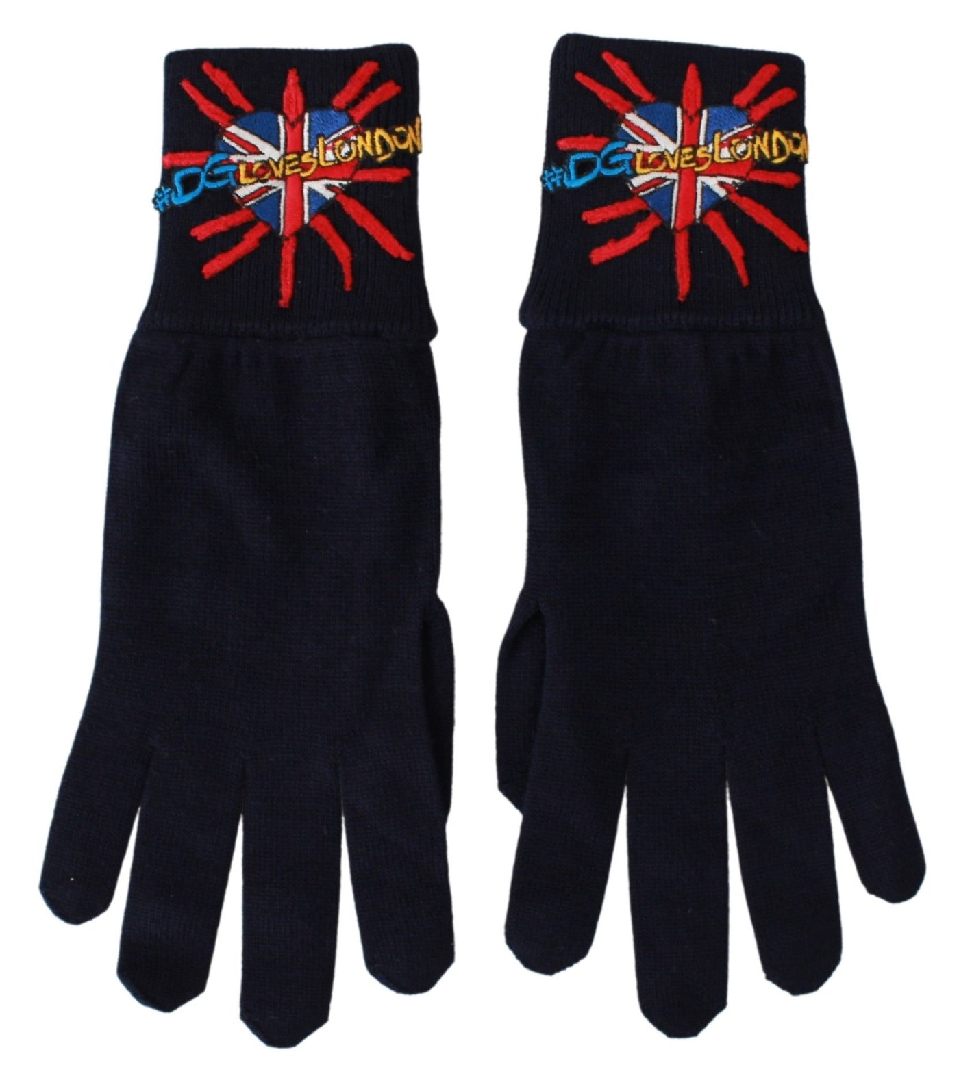 Dolce & Gabbana Blaue bestickte Wollhandschuhe #DGLovesLondon