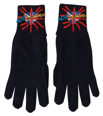 Dolce & Gabbana Blaue bestickte Wollhandschuhe #DGLovesLondon