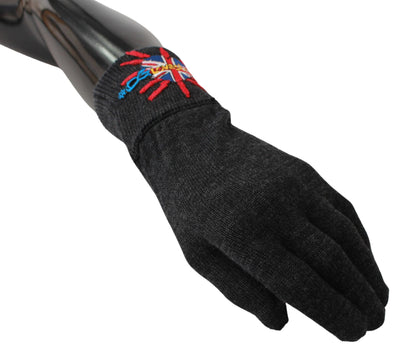 Dolce & Gabbana Graue bestickte Wollhandschuhe #DGLovesLondon