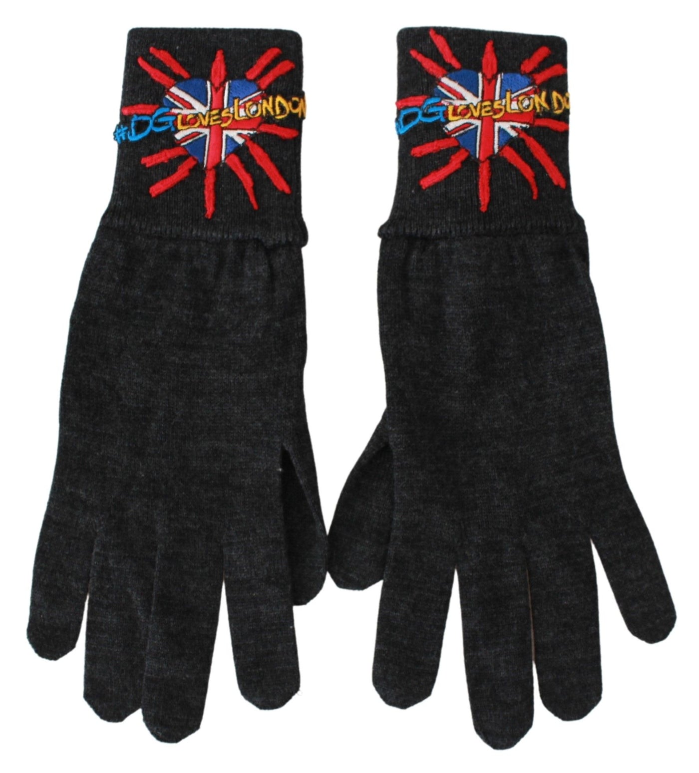 Dolce & Gabbana Graue bestickte Wollhandschuhe #DGLovesLondon