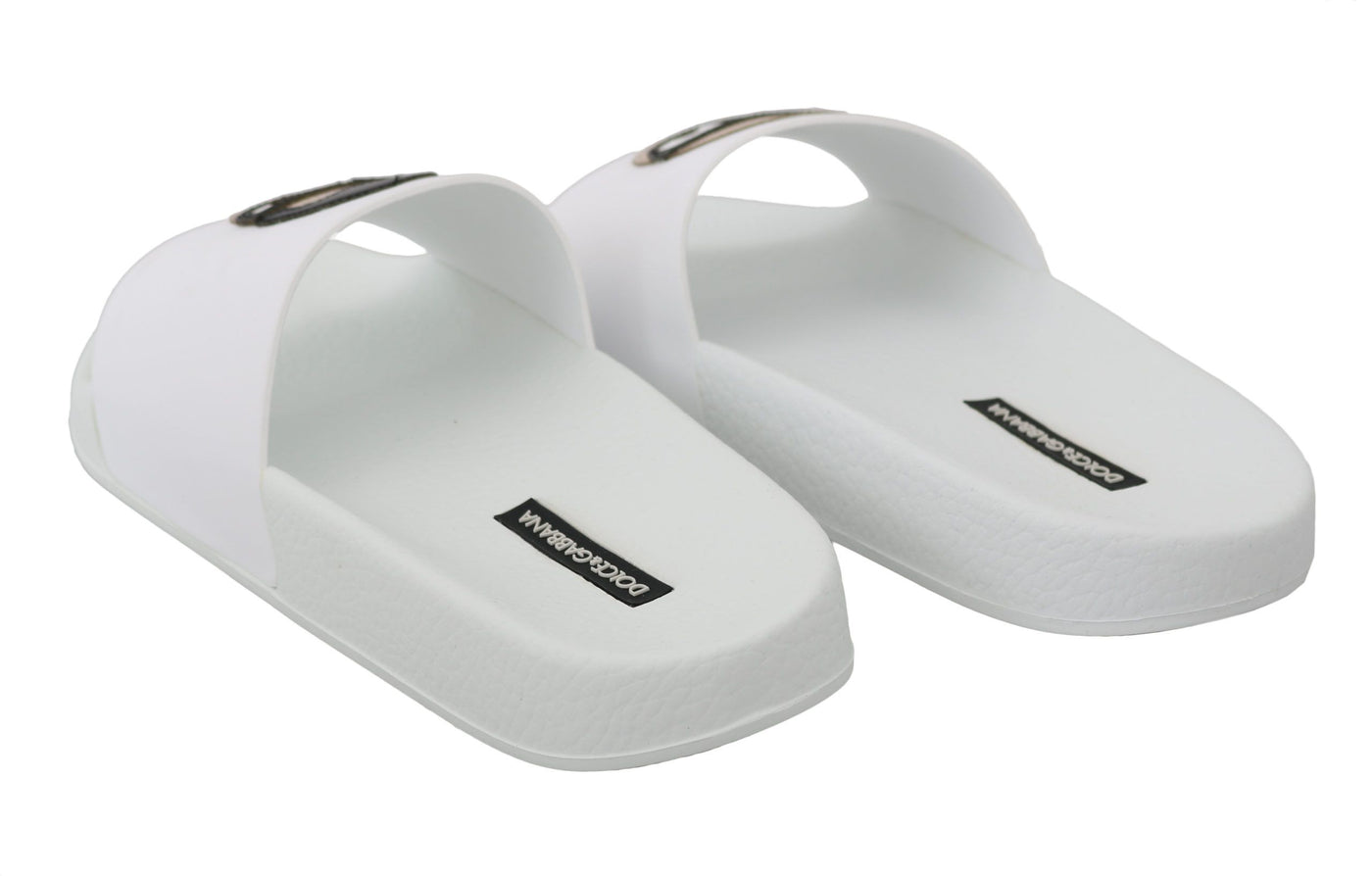 Dolce & Gabbana Weißes Leder #dgfamily Rutschen Schuhe Sandalen