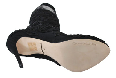 Dolce & Gabbana Schwarz Rosen Stilettos Booties Socken Schuhe
