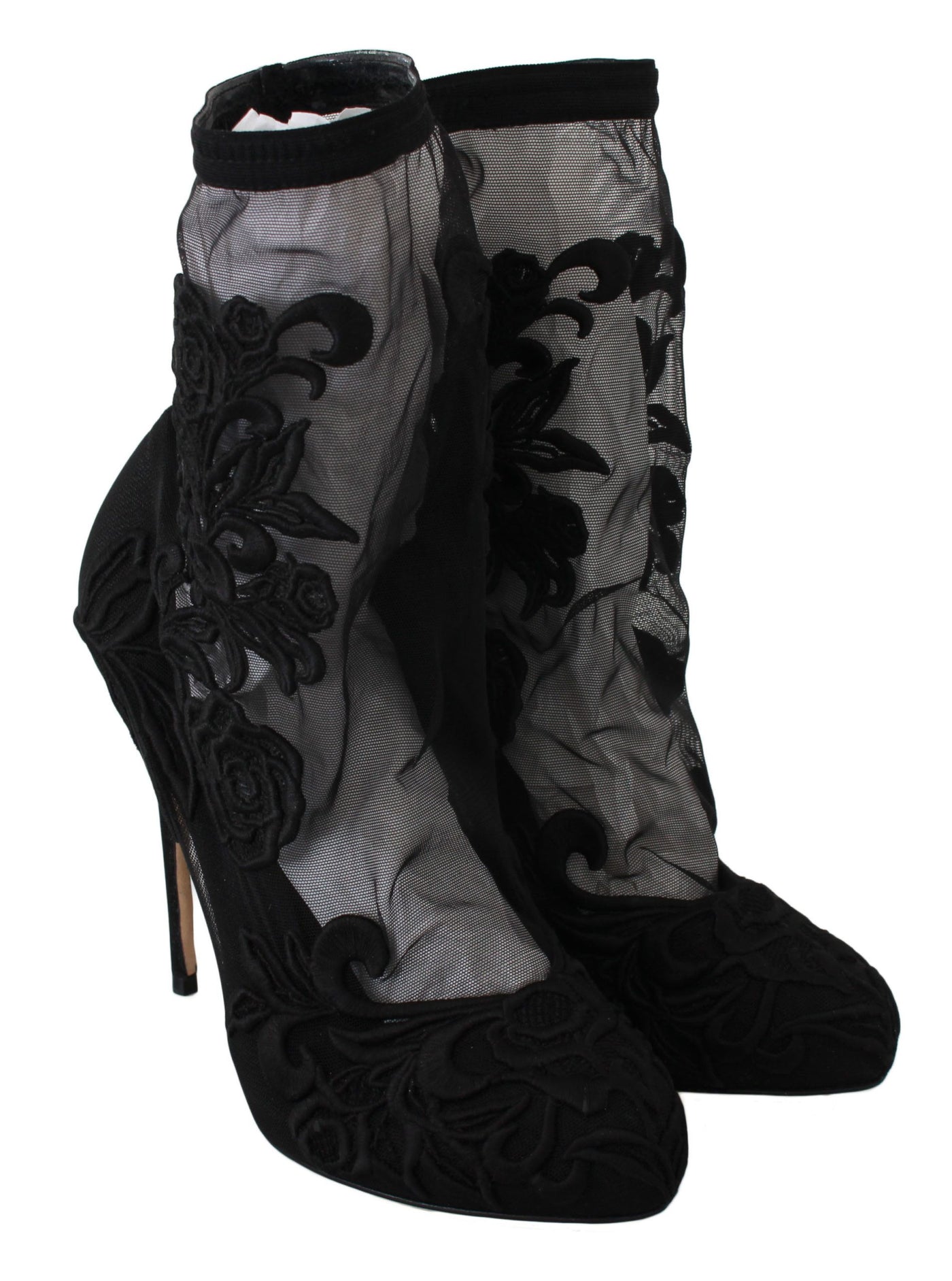 Dolce & Gabbana Schwarz Rosen Stilettos Booties Socken Schuhe