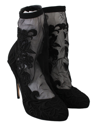 Dolce & Gabbana Schwarz Rosen Stilettos Booties Socken Schuhe