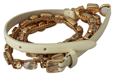 Dolce & Gabbana Weißer Leder Gürtel mit Kristallen