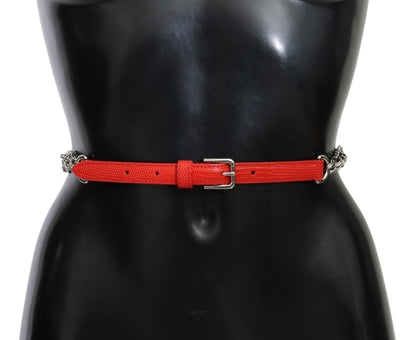 Dolce & Gabbana Roter Leder Rosen Floral Silberner Taillengürtel