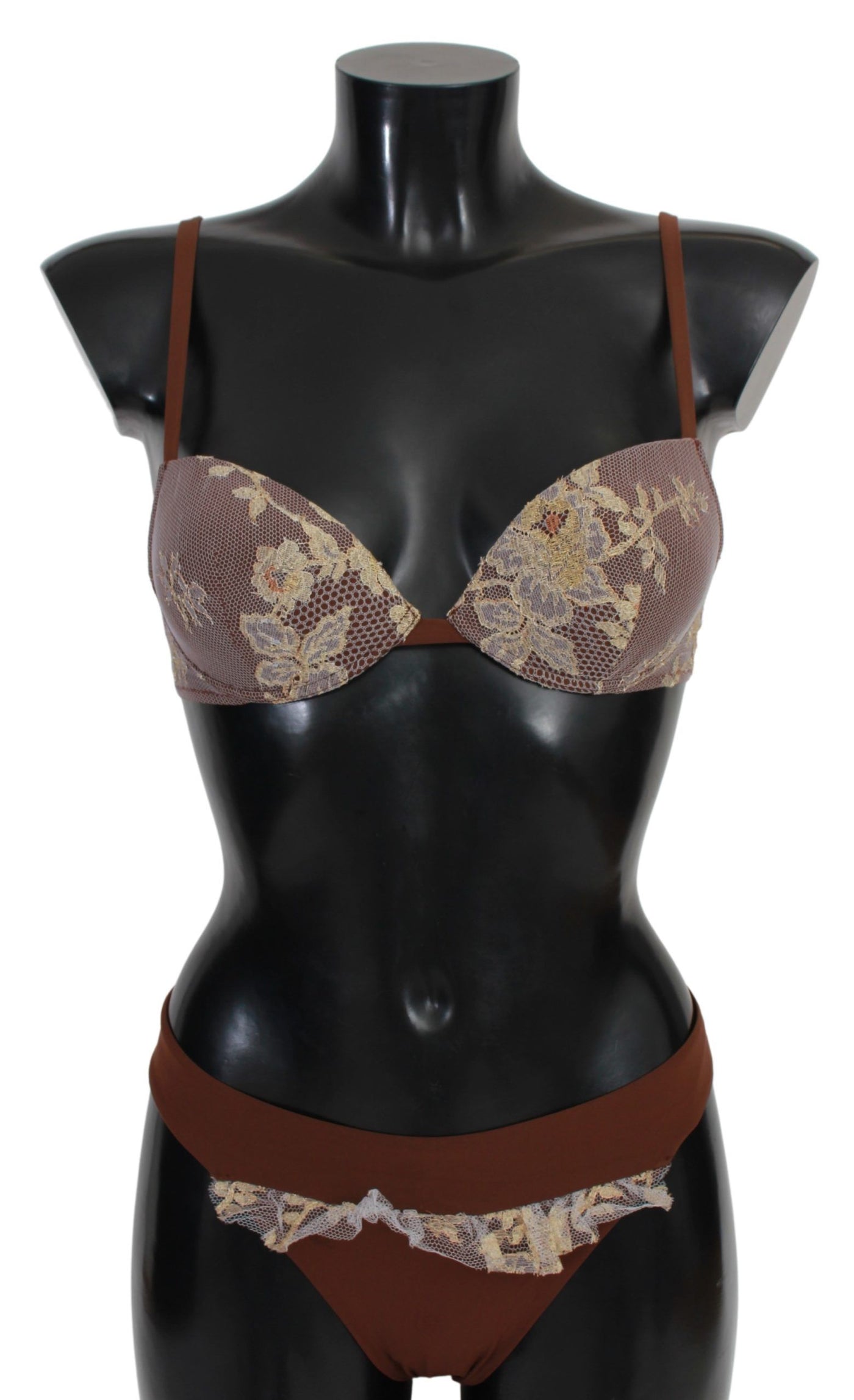 PINK MEMORIES Braune Spitze Beachwear Zweiteiliger Bikini-Badeanzug