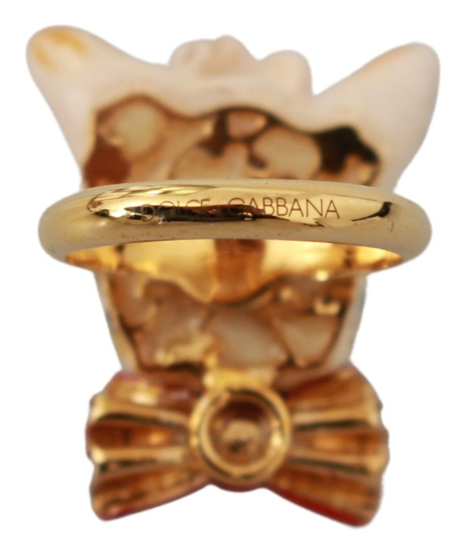 Dolce & Gabbana Gold Messing Harz Beige Hund Haustier gebrandmarkt Accessoire Ring