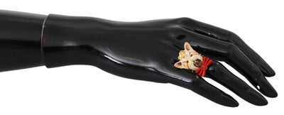 Dolce & Gabbana Gold Messing Harz Beige Hund Haustier gebrandmarkt Accessoire Ring