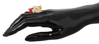 Dolce & Gabbana Gold Messing Harz Beige Hund Haustier gebrandmarkt Accessoire Ring