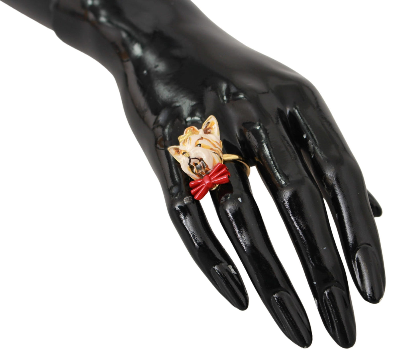 Dolce & Gabbana Gold Messing Harz Beige Hund Haustier gebrandmarkt Accessoire Ring