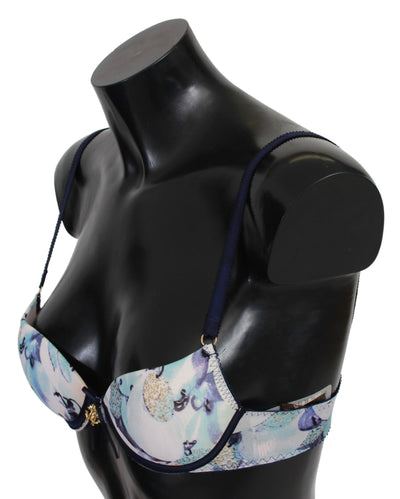 Roberto Cavalli Blau bedruckter Nylon Reggiseno BH Unterwäsche