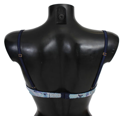 Roberto Cavalli Blau bedruckter Nylon Reggiseno BH Unterwäsche