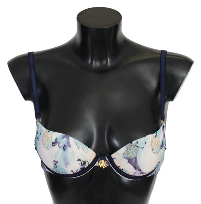 Roberto Cavalli Blau bedruckter Nylon Reggiseno BH Unterwäsche