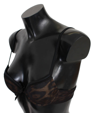 Roberto Cavalli Schwarzer Leopard Nylon Push Up BH Unterwäsche