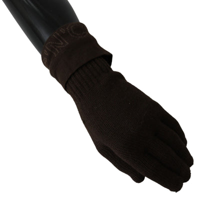 Costume National Handschuhe aus brauner Wolle gestrickt Einheitsgröße Handgelenk Länge