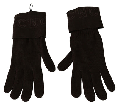 Costume National Handschuhe aus brauner Wolle gestrickt Einheitsgröße Handgelenk Länge