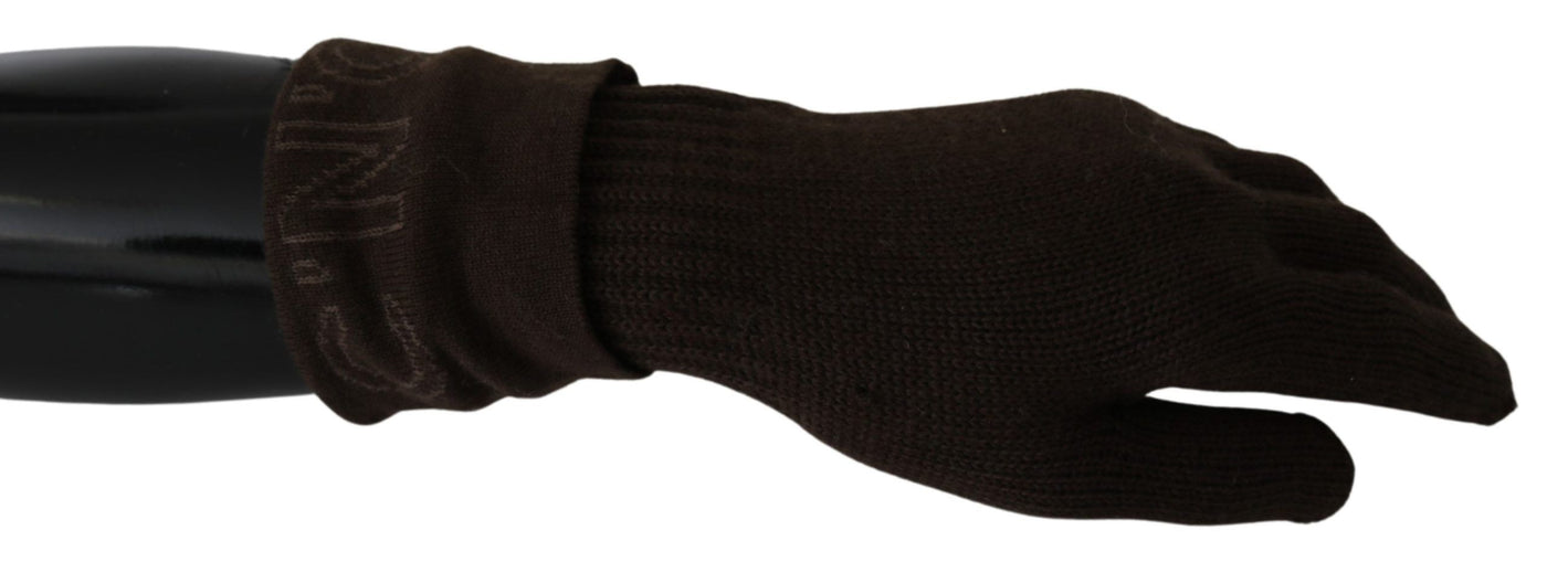 Costume National Handschuhe aus brauner Wolle gestrickt Einheitsgröße Handgelenk Länge