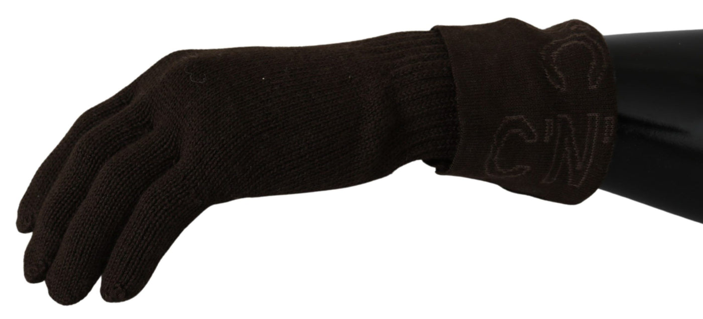 Costume National Handschuhe aus brauner Wolle gestrickt Einheitsgröße Handgelenk Länge