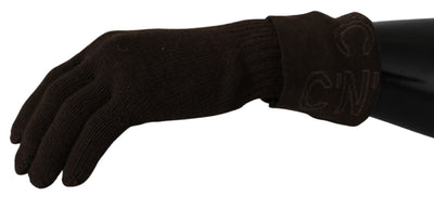 Costume National Handschuhe aus brauner Wolle gestrickt Einheitsgröße Handgelenk Länge