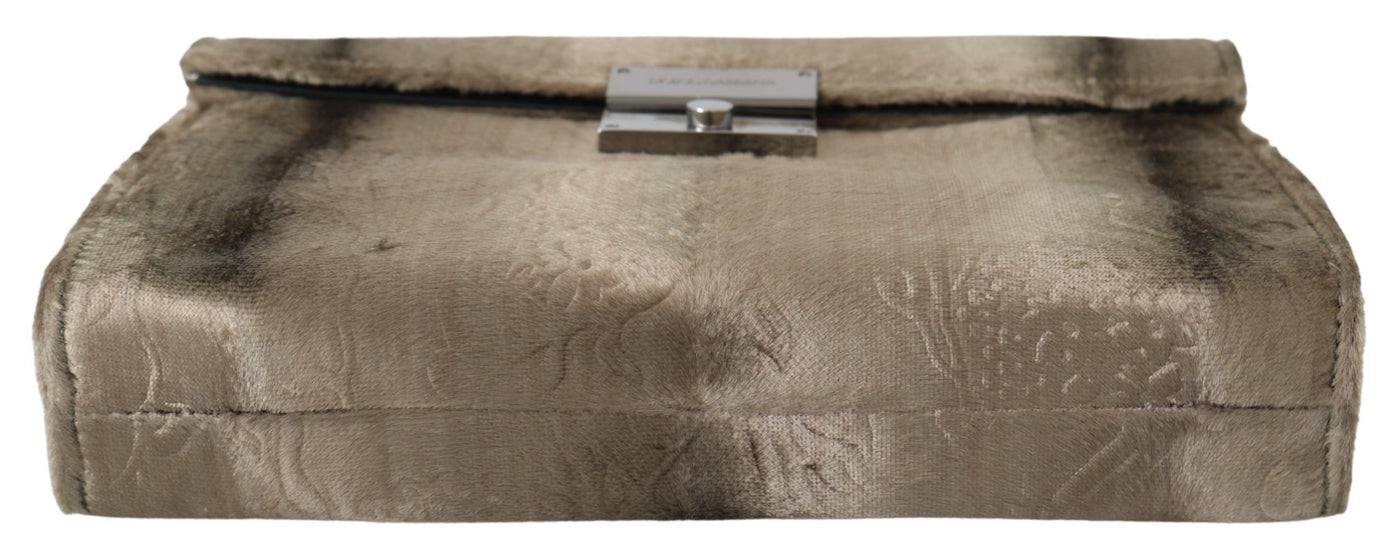 Dolce & Gabbana Beige Samt Floral Leder Männer Dokument Aktentasche