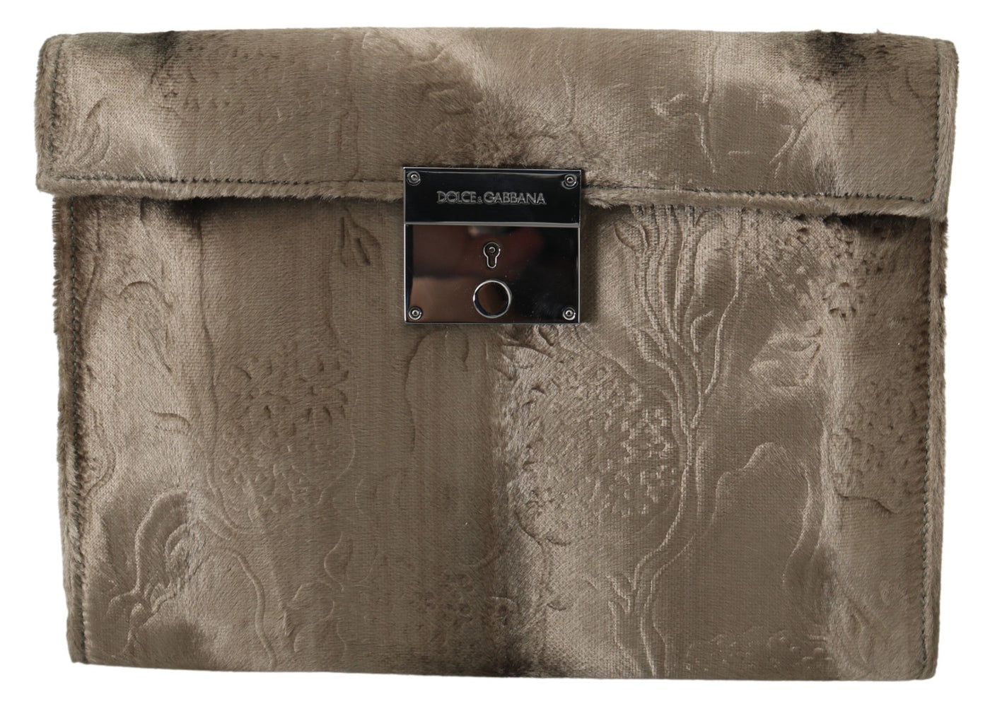 Dolce & Gabbana Beige Samt Floral Leder Männer Dokument Aktentasche