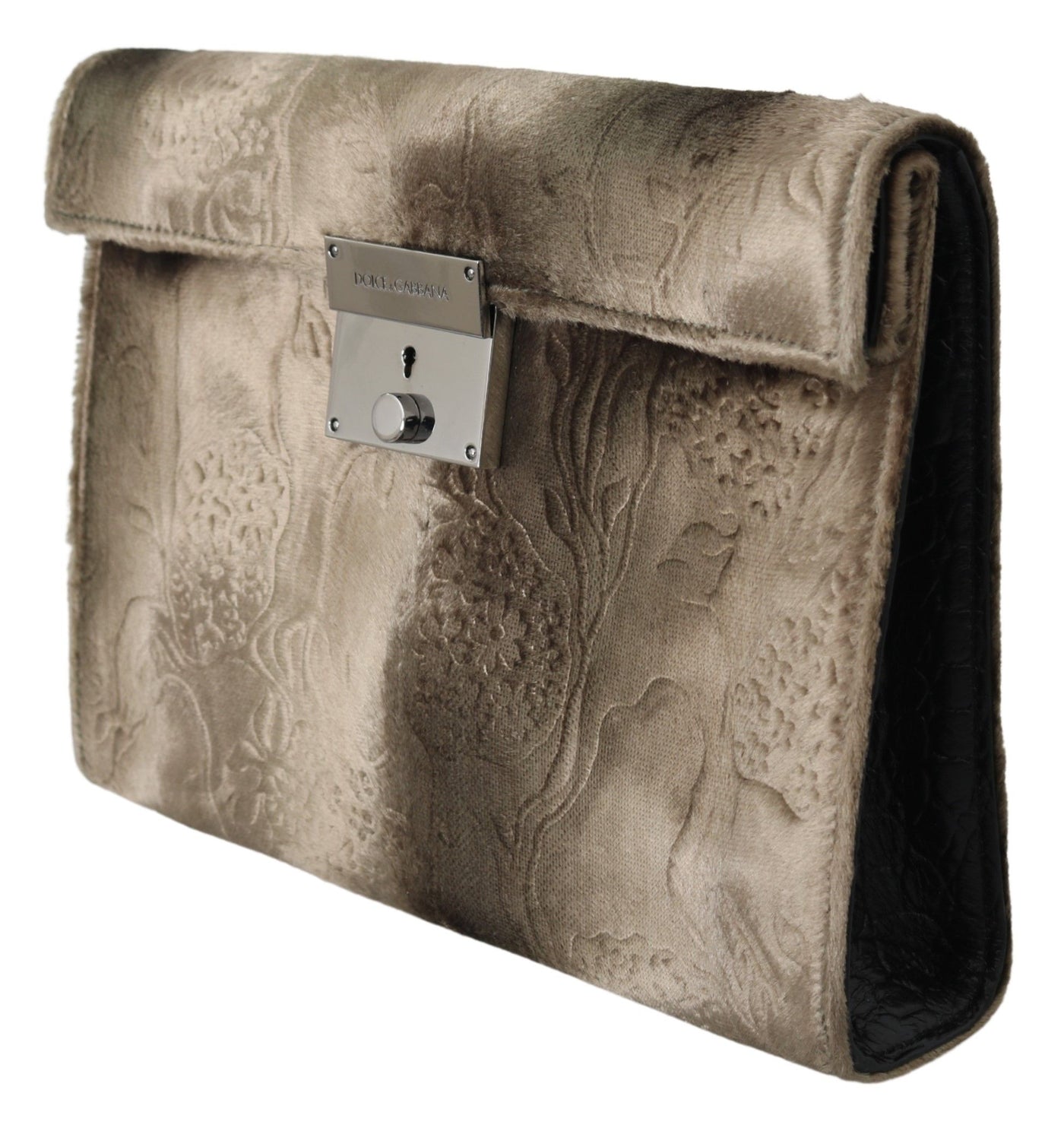 Dolce & Gabbana Beige Samt Floral Leder Männer Dokument Aktentasche