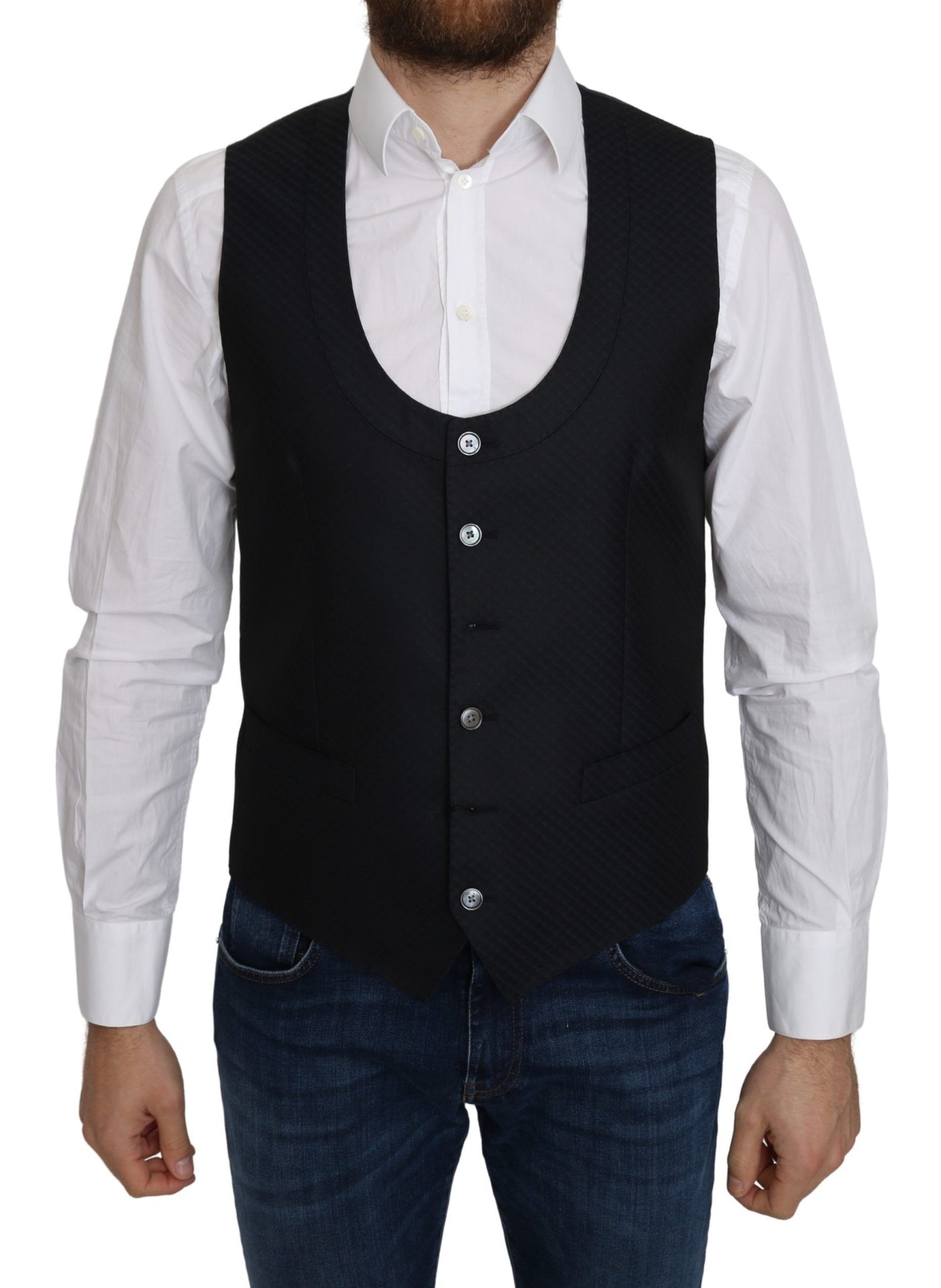Dolce & Gabbana Blauer Seidenrautenmantel mit Rautenmuster Formelle Weste
