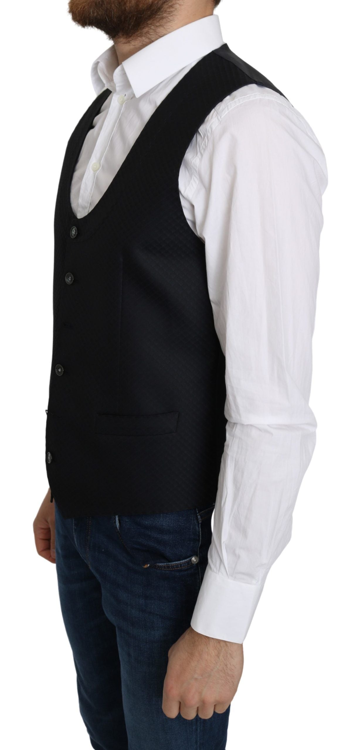 Dolce & Gabbana Blauer Seidenrautenmantel mit Rautenmuster Formelle Weste