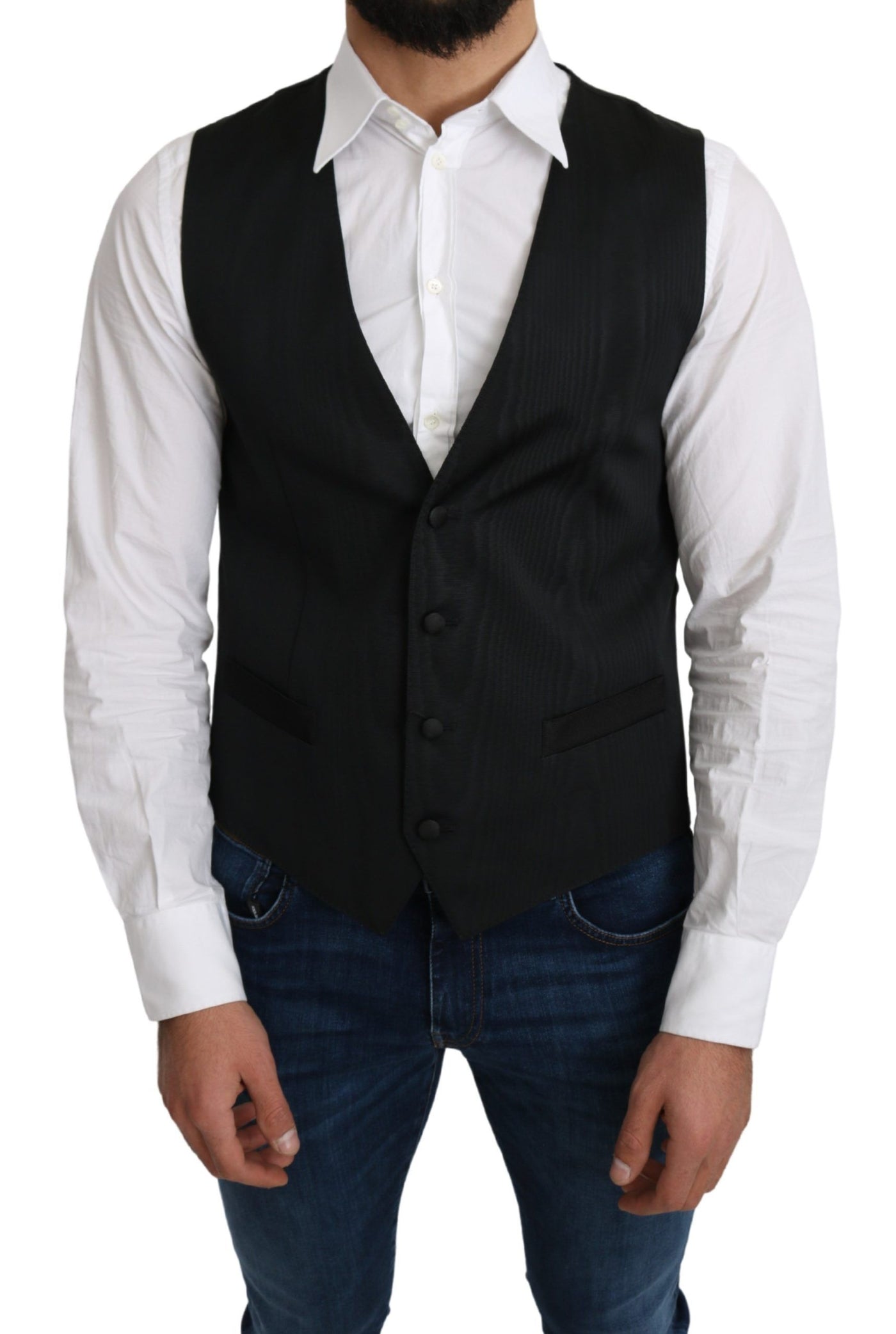Dolce & Gabbana Grauer formeller Mantel aus 100% Seide Weste