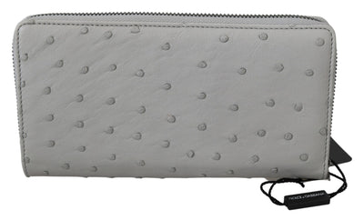 Dolce & Gabbana Weißes Straußenleder Continental Herren Clutch Wallet