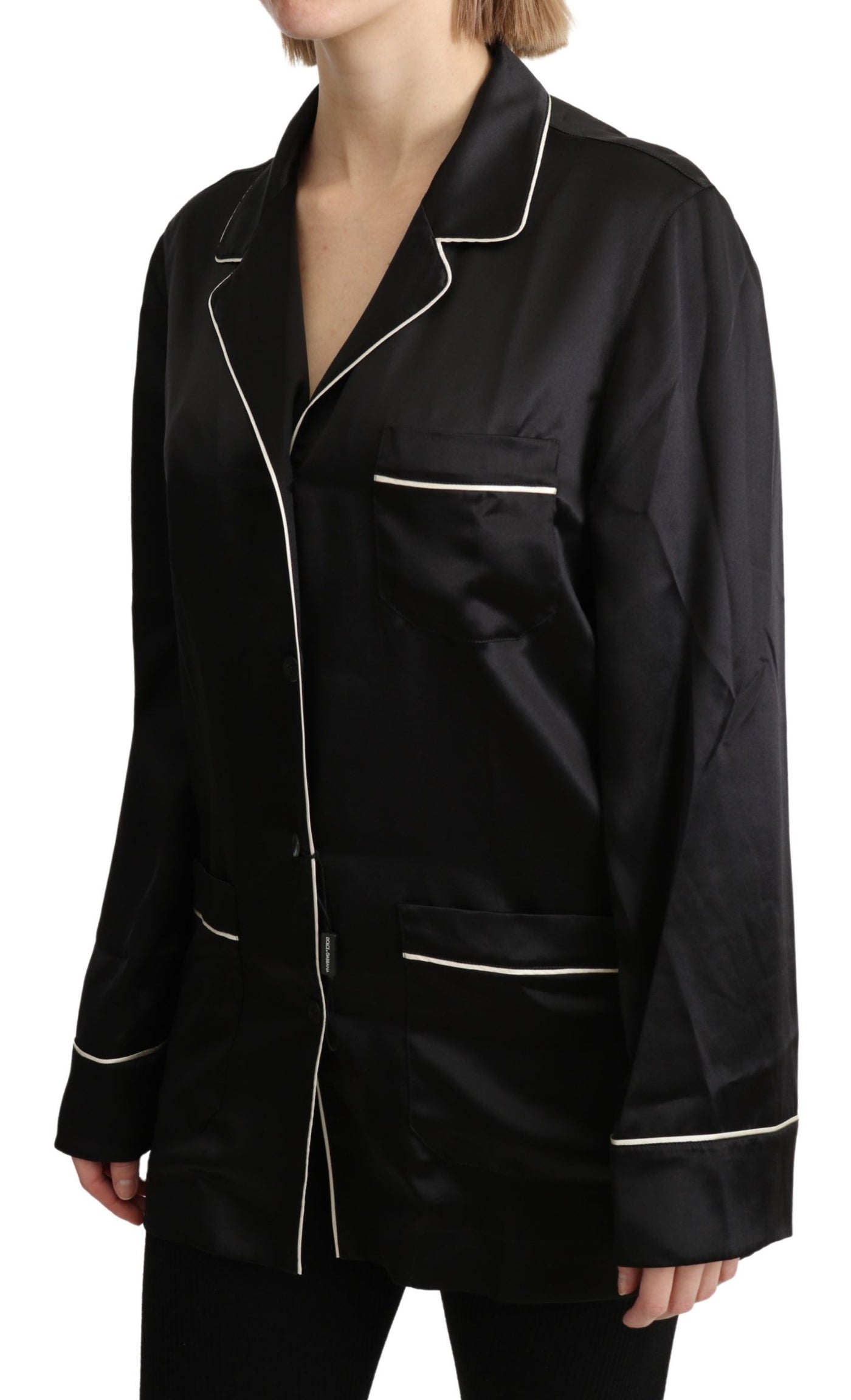 Dolce & Gabbana Schwarzes Hemd Seidenstretch-Top Bluse
