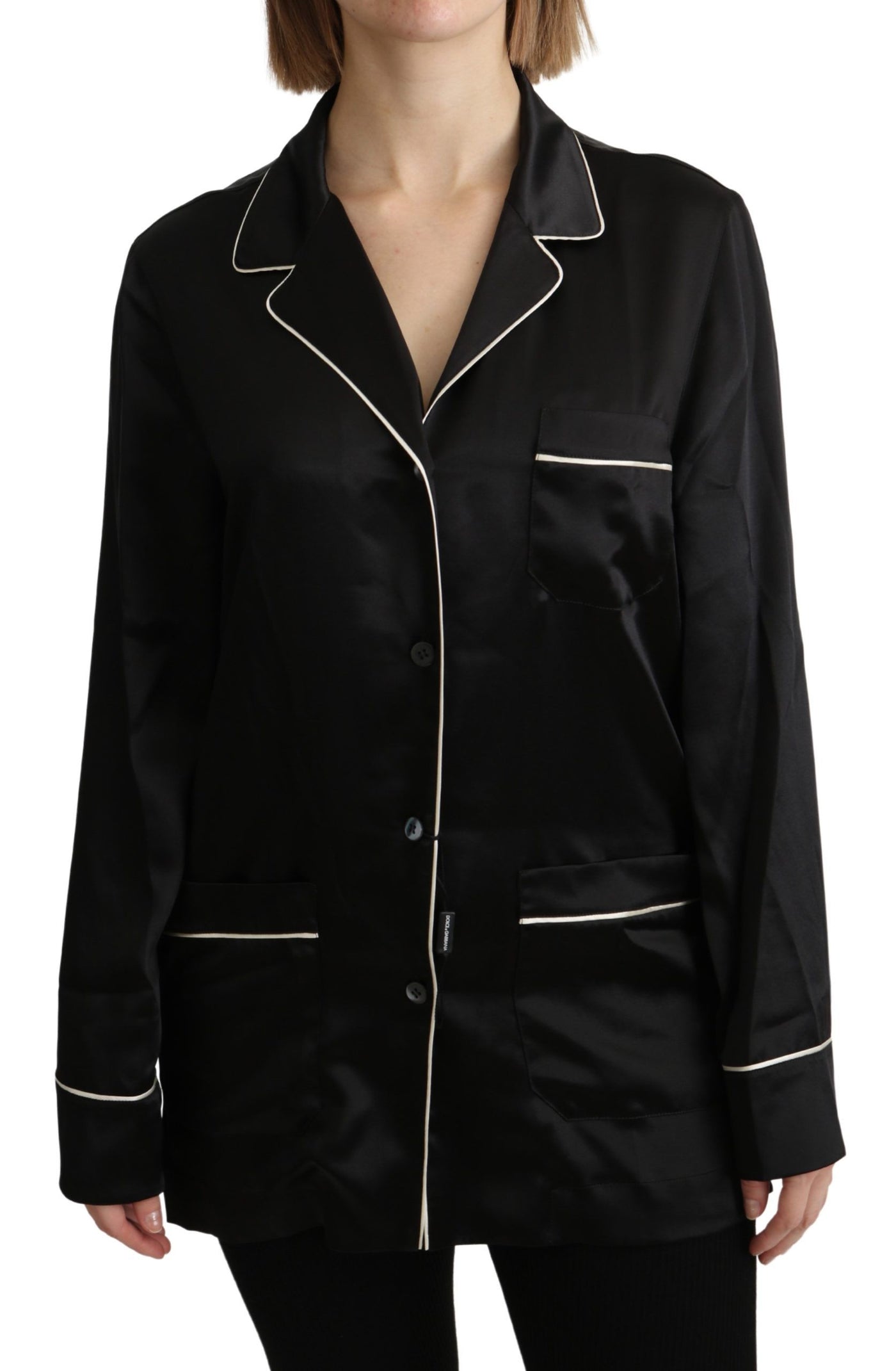 Dolce & Gabbana Schwarzes Hemd Seidenstretch-Top Bluse