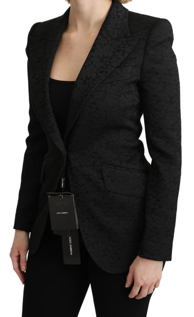 Dolce & Gabbana Schwarzer Brokat einreihiger Blazer Jacke