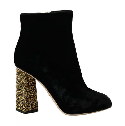 Dolce & Gabbana Schwarzer Samt Kristall Quadratische Absätze Schuhe